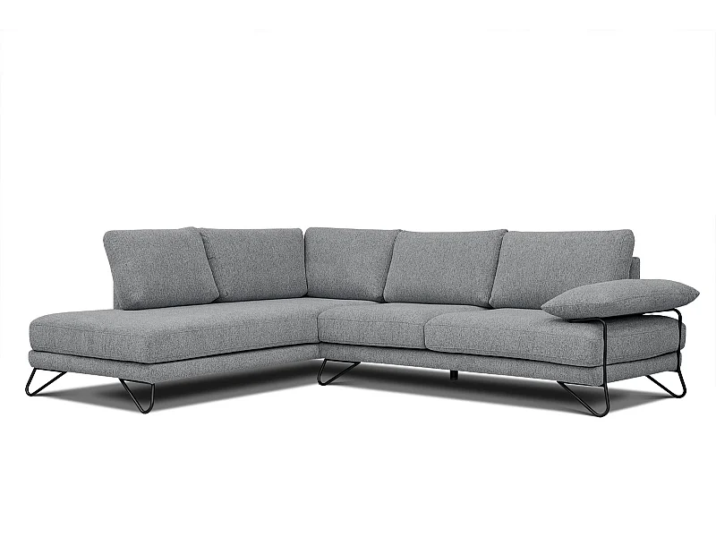 Canapé d'angle gauche 5 places tissu gris moyen - Lori