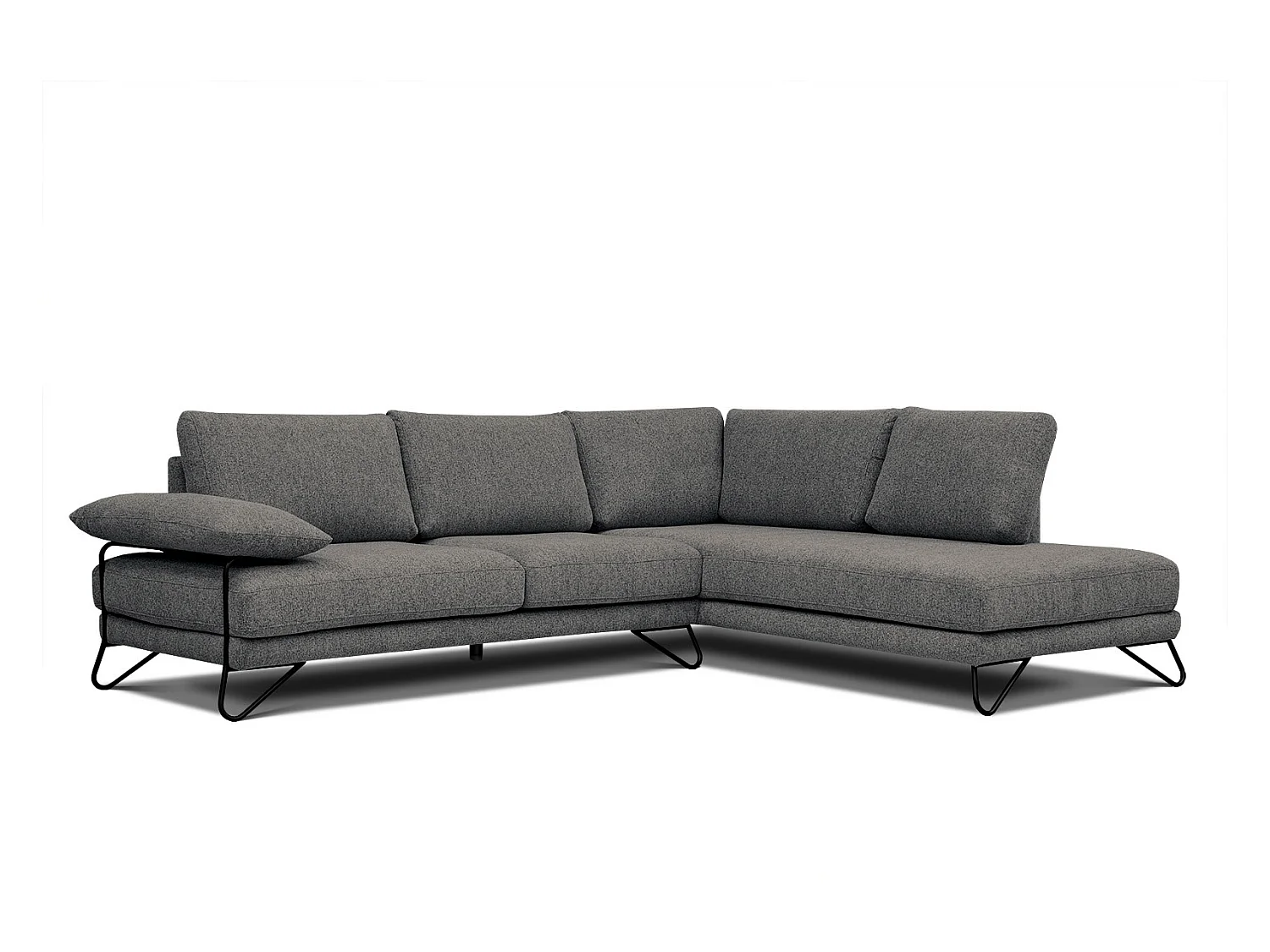 Canapé d'angle droit 5 places tissu gris - Lori