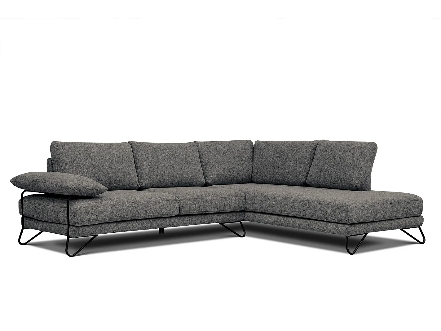 Canapé d'angle droit 5 places tissu gris - Lori