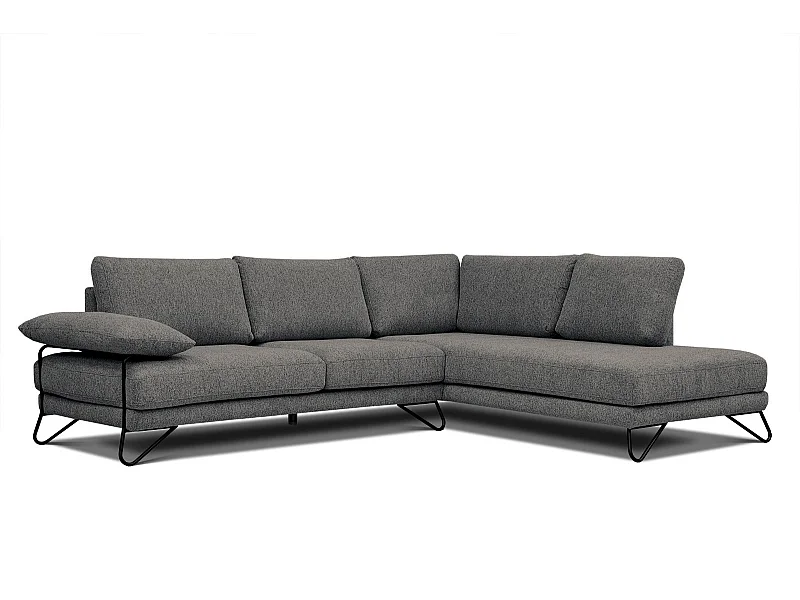 Canapé d'angle droit 5 places tissu gris - Lori
