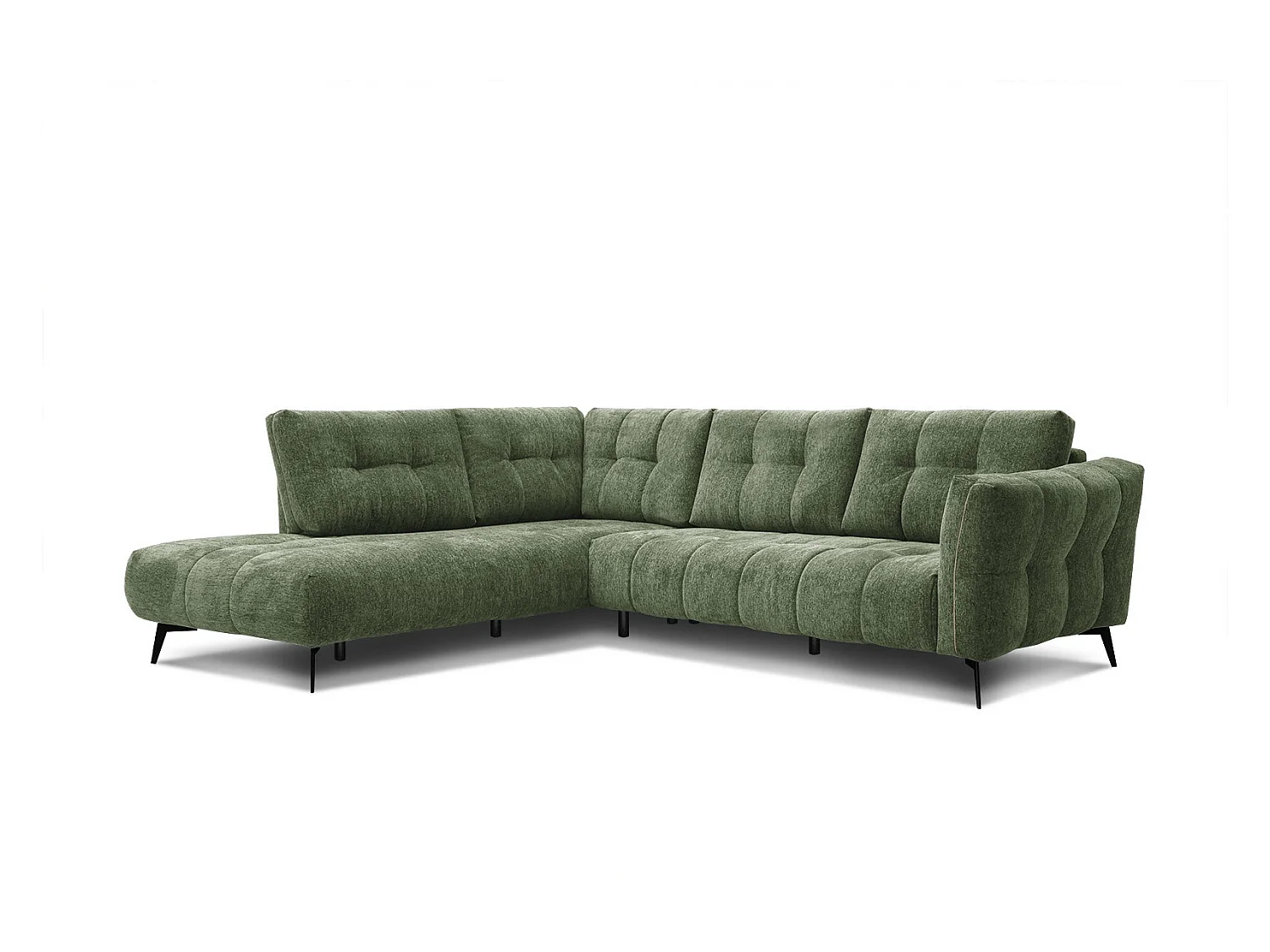 Canapé d'angle gauche 5 places tissu vert