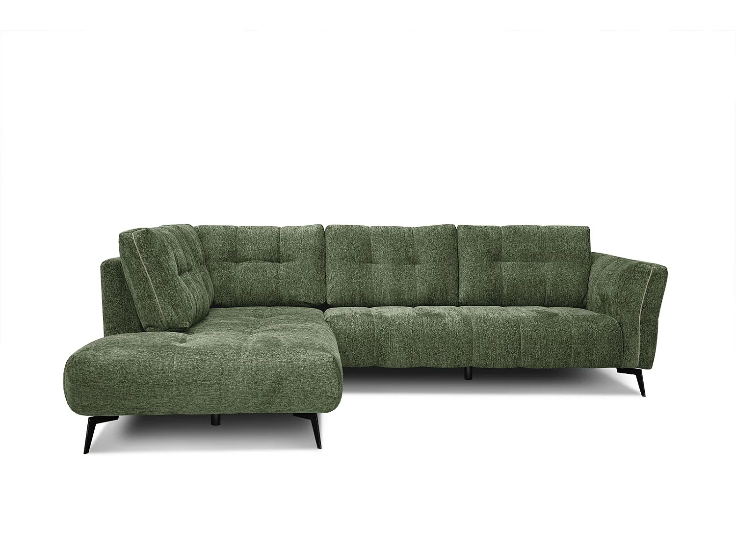 Canapé d'angle gauche 5 places tissu vert