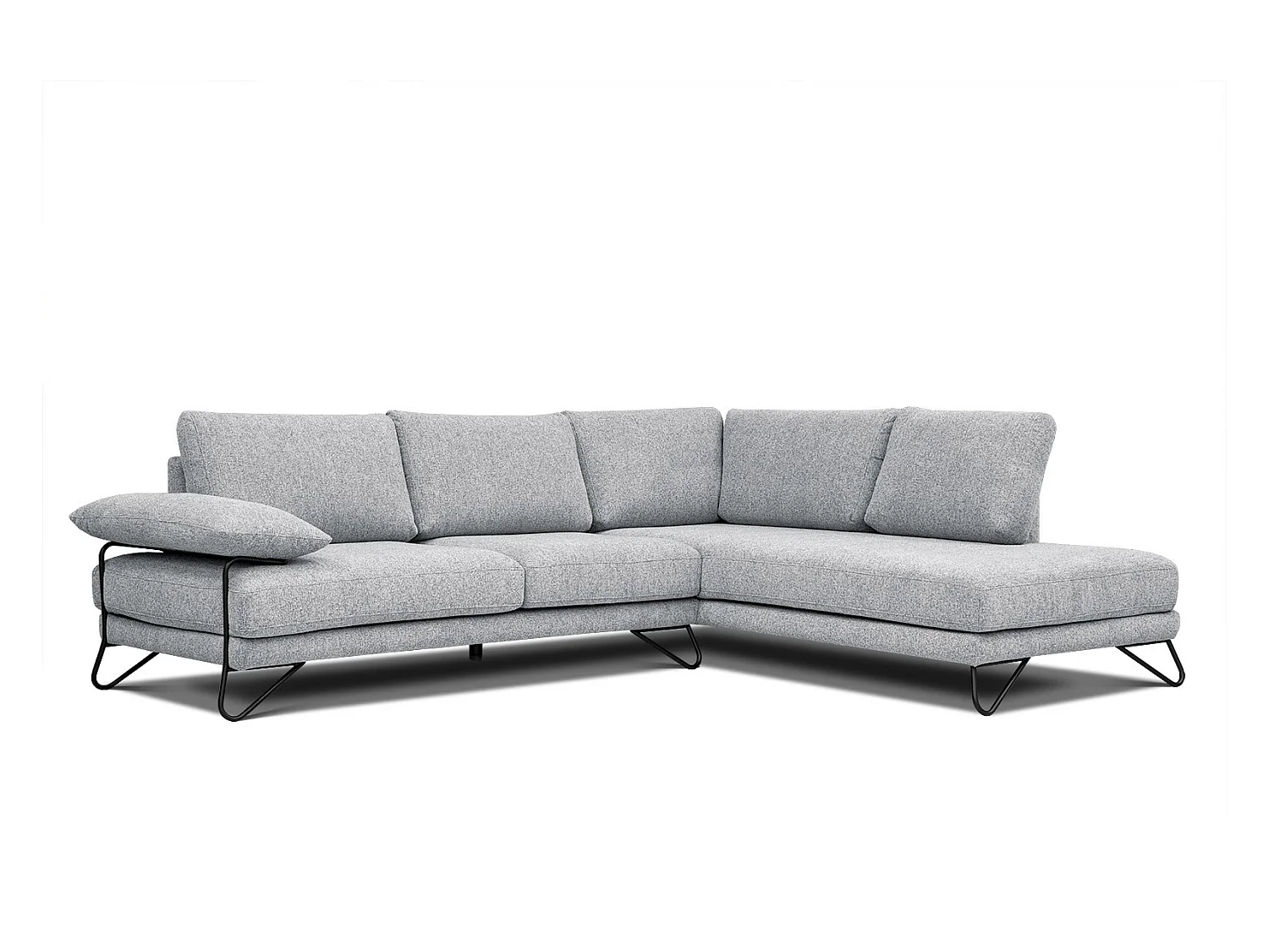 Canapé d'angle droit 5 places tissu gris clair - Lori