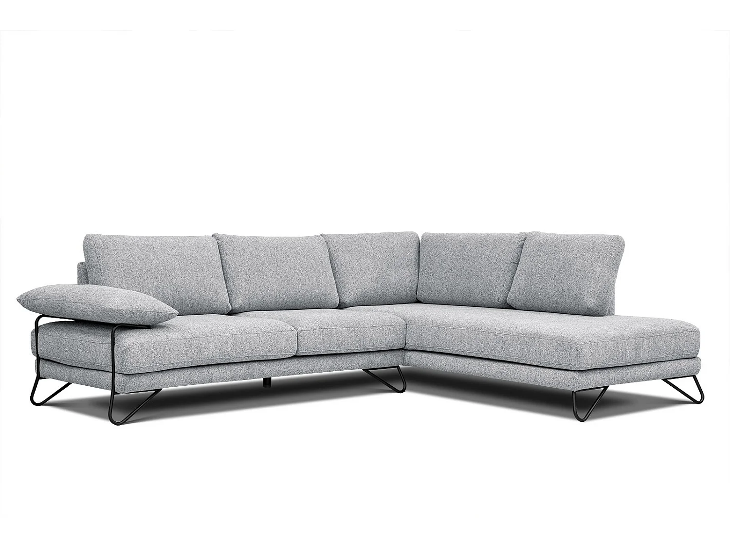 Canapé d'angle droit 5 places tissu gris clair - Lori