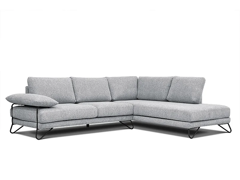 Canapé d'angle droit 5 places tissu gris clair - Lori