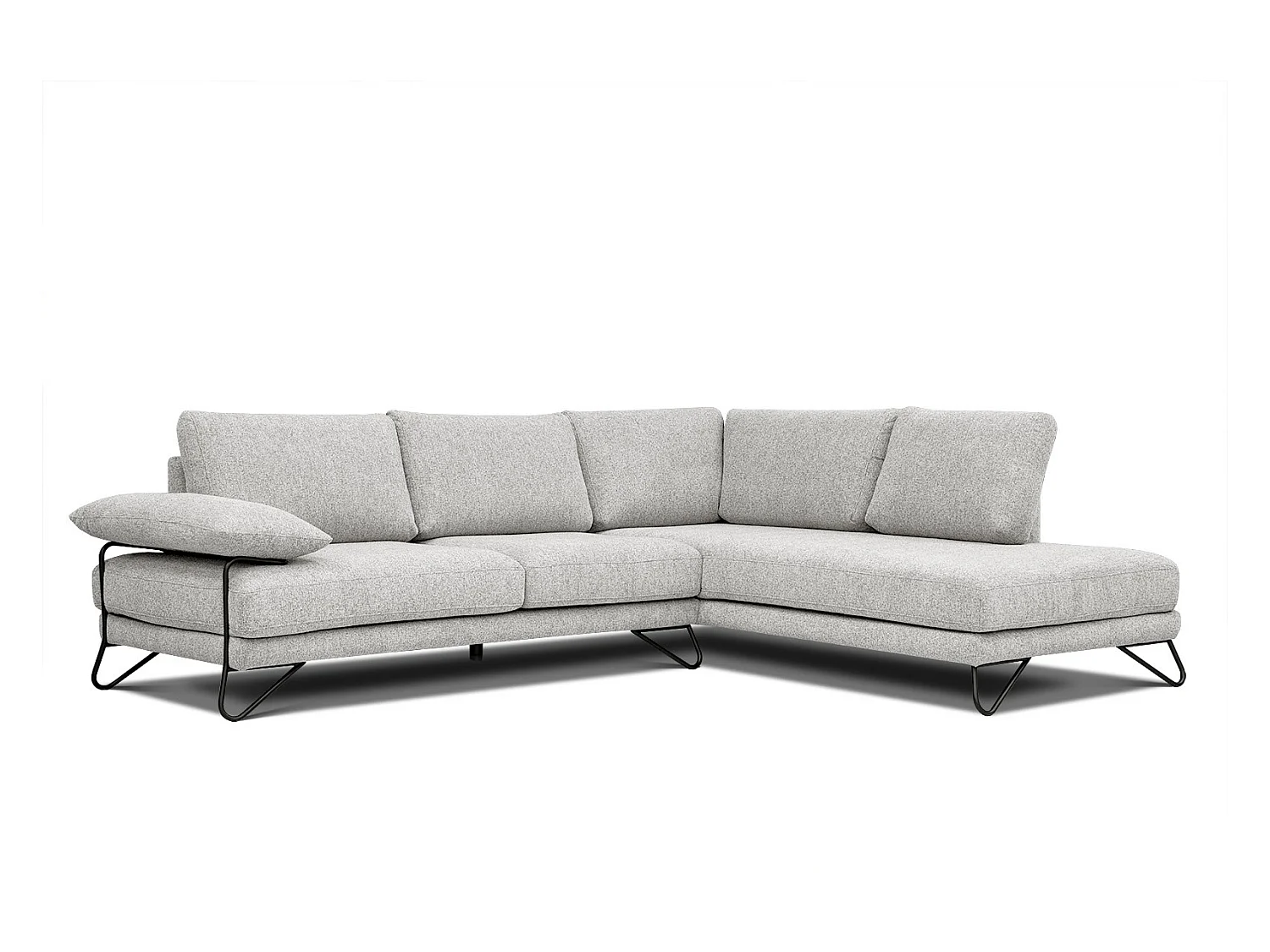 Canapé d'angle droit 5 places tissu beige - Lori