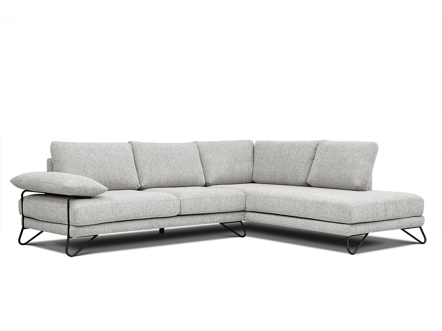 Canapé d'angle droit 5 places tissu beige - Lori