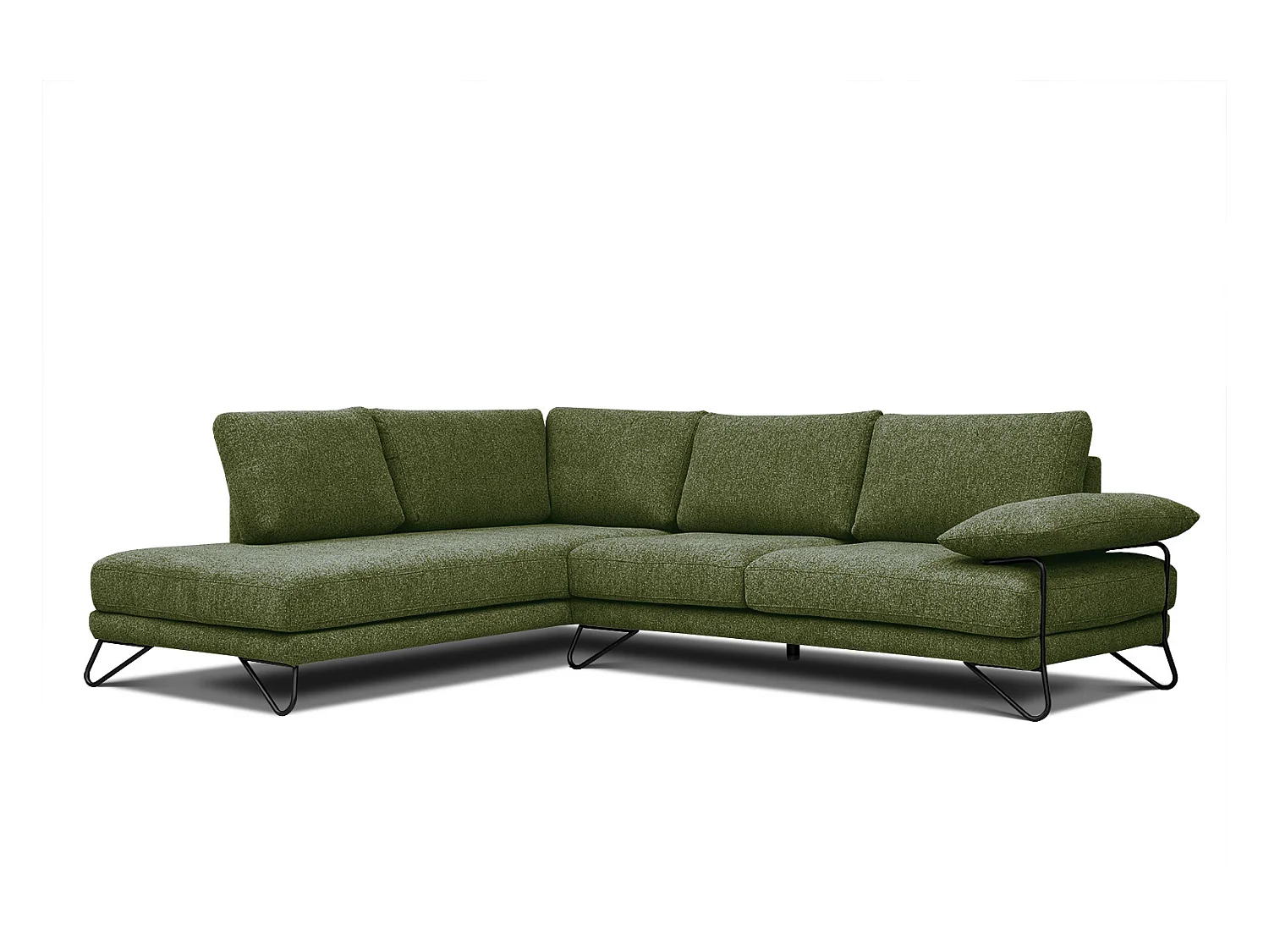 Canapé d'angle gauche 5 places tissu vert foncé - Lori