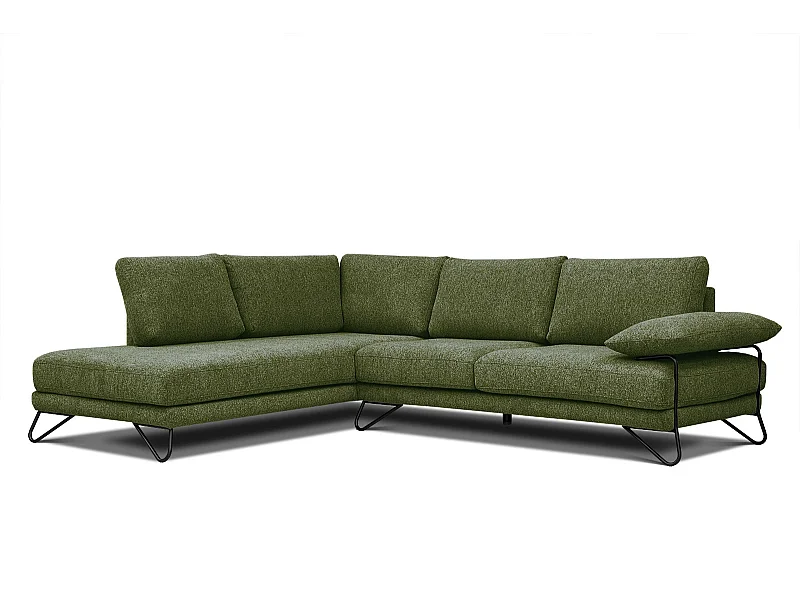 Canapé d'angle gauche 5 places tissu vert foncé - Lori