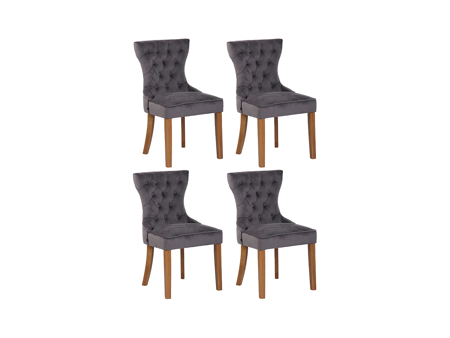 Lot de 4  chaise salle à manger - Velours & Antique clair - Gris foncé - Franca