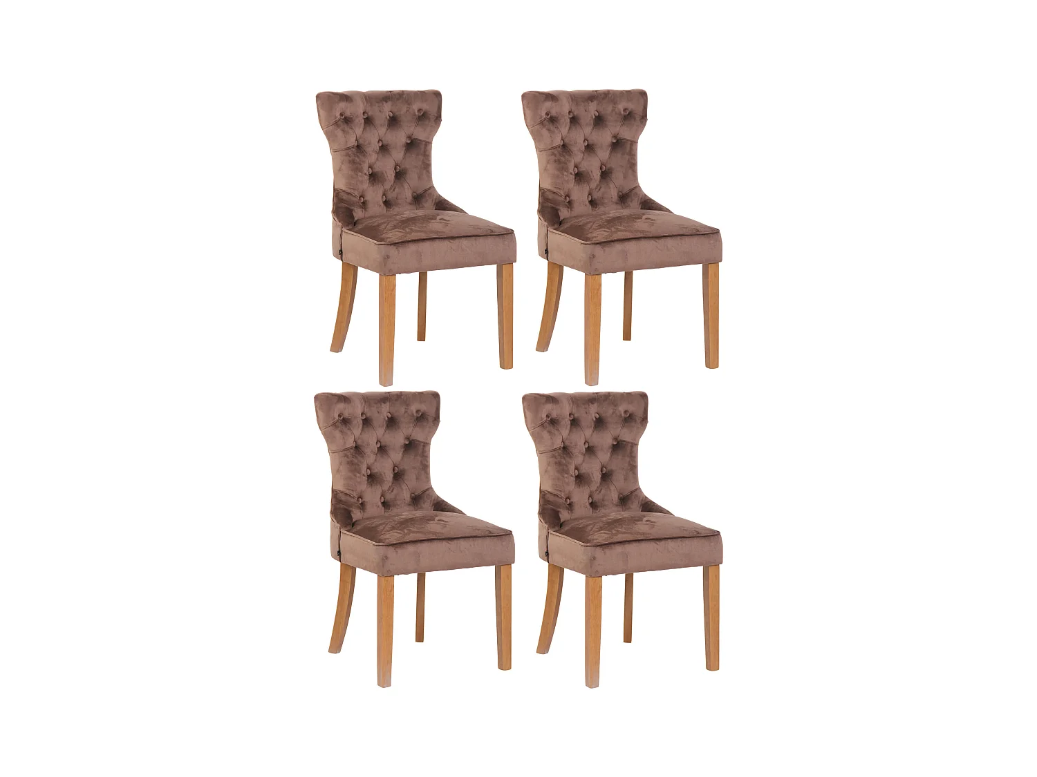 Lot de 4  chaise salle à manger - Velours & Antique clair - Marron - Franca