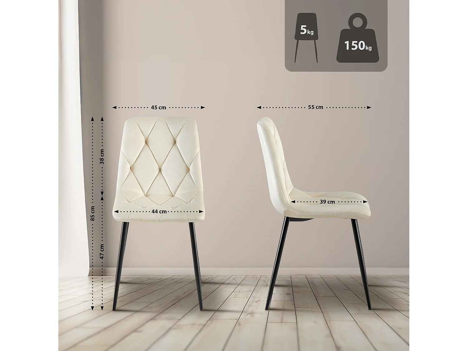 chaise salle à manger - Velours - Crème - Clairton
