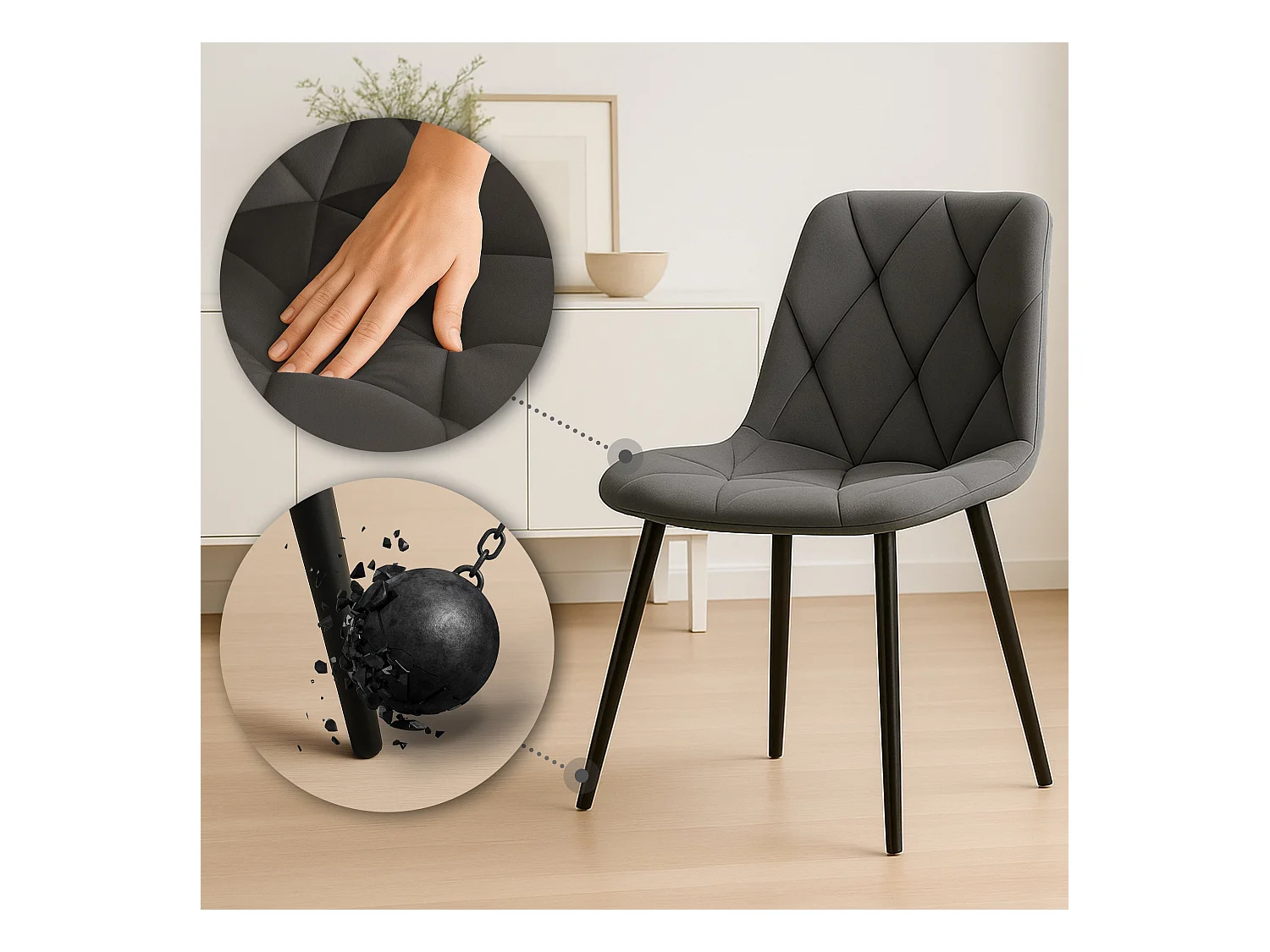 chaise salle à manger - Velours - Anthracite - Clairton