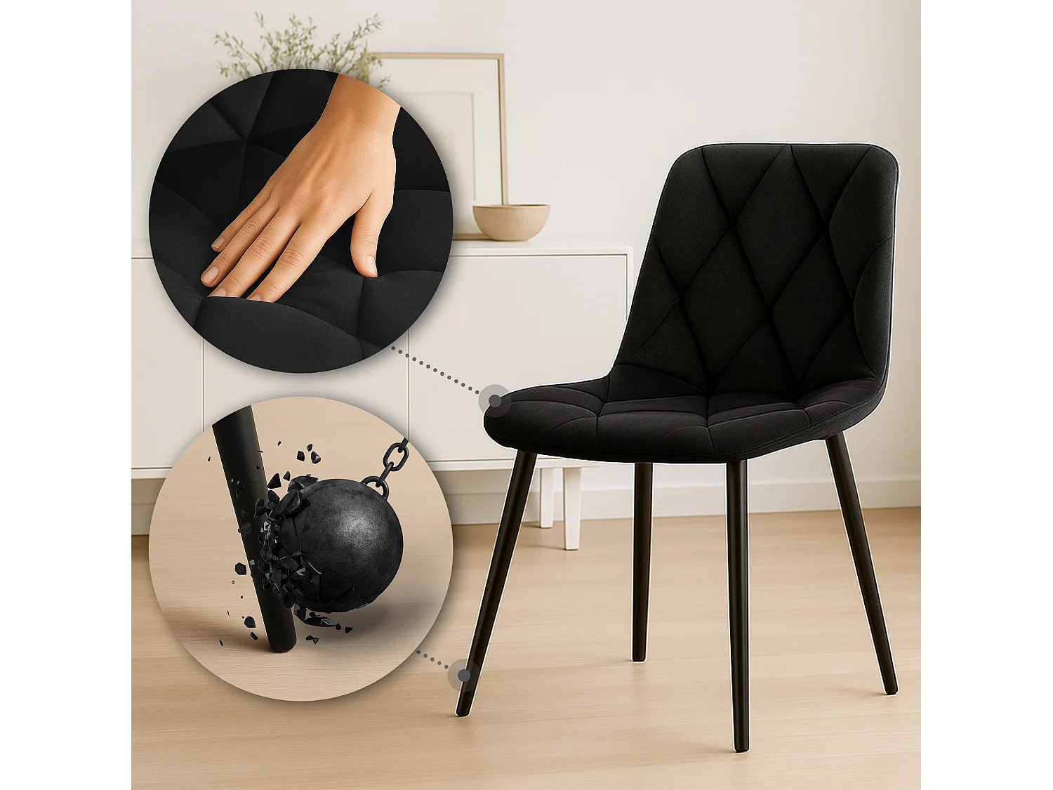 chaise salle à manger - Velours - Noir - Clairton