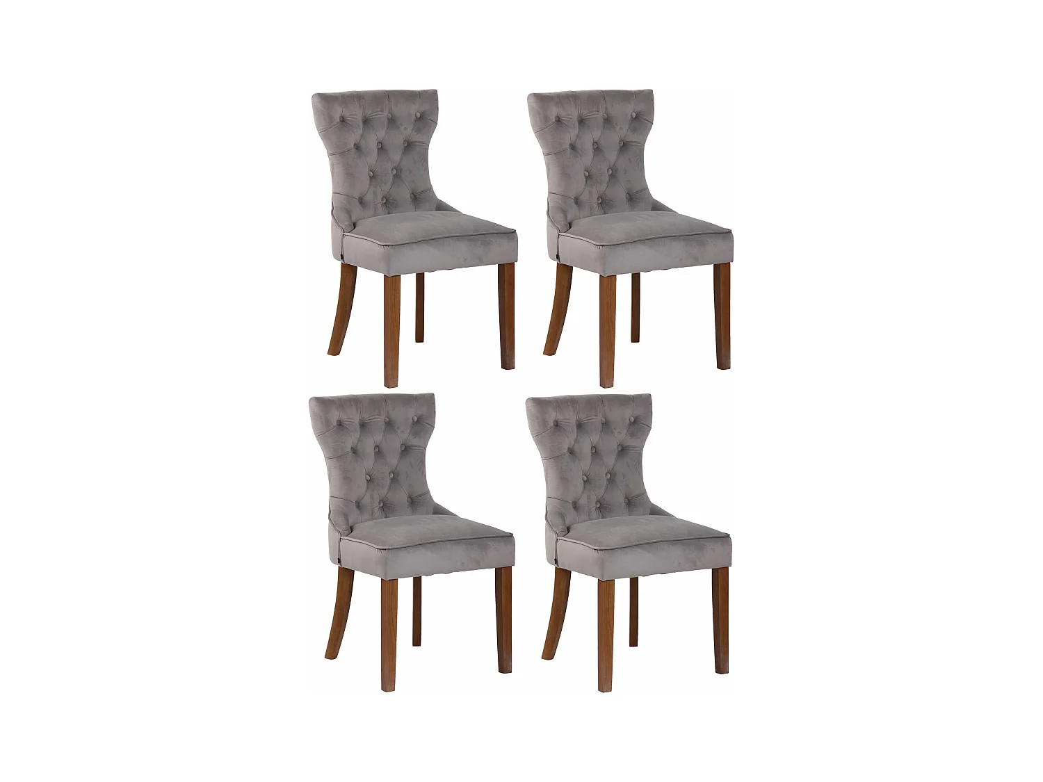 Lot de 4  chaise salle à manger - Velours & Antique clair - Gris - Franca