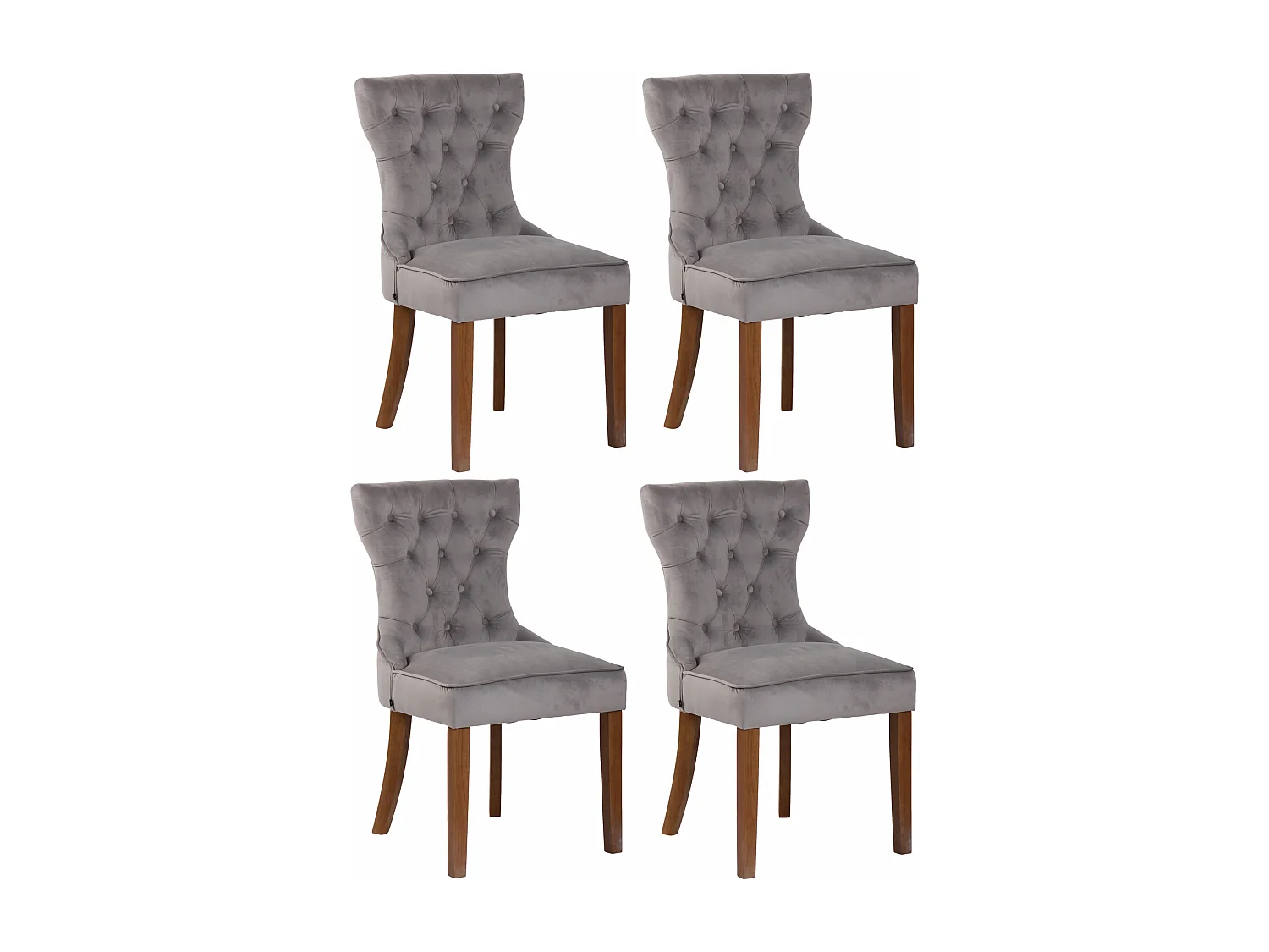 Lot de 4  chaise salle à manger - Velours & Antique clair - Gris - Franca