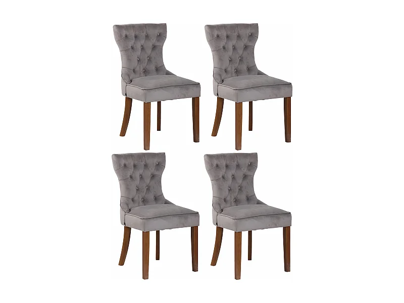 Lot de 4  chaise salle à manger - Velours & Antique clair - Gris - Franca