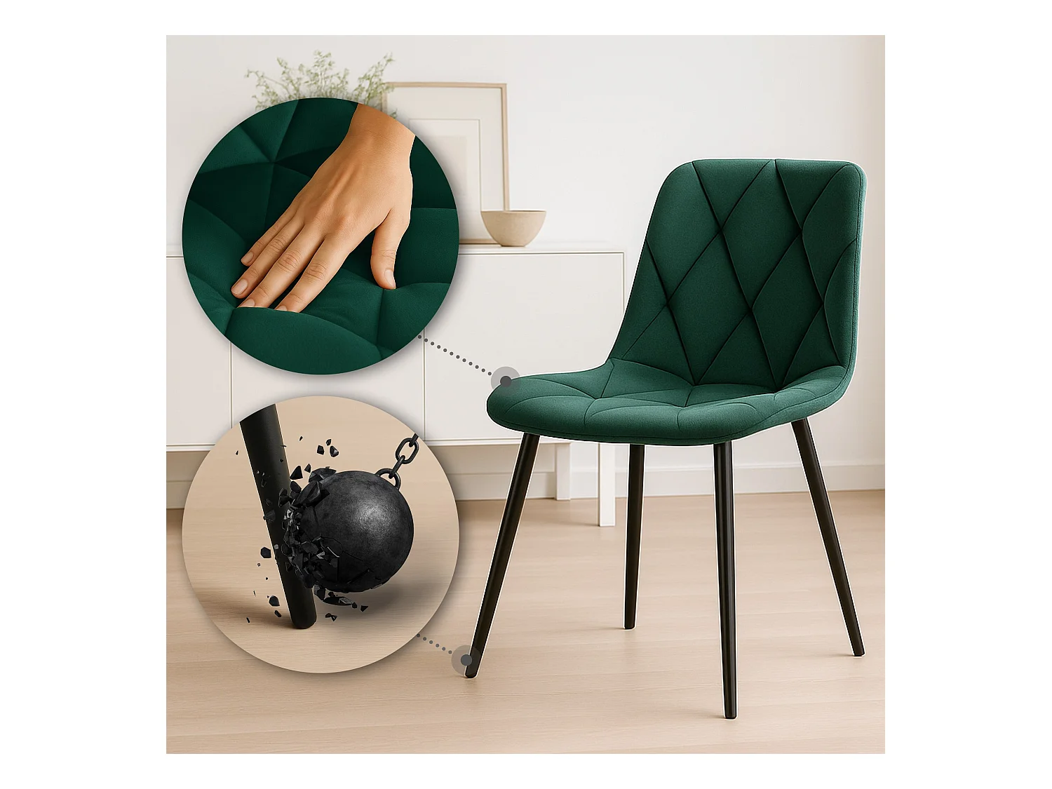 chaise salle à manger - Velours - Vert foncé - Clairton