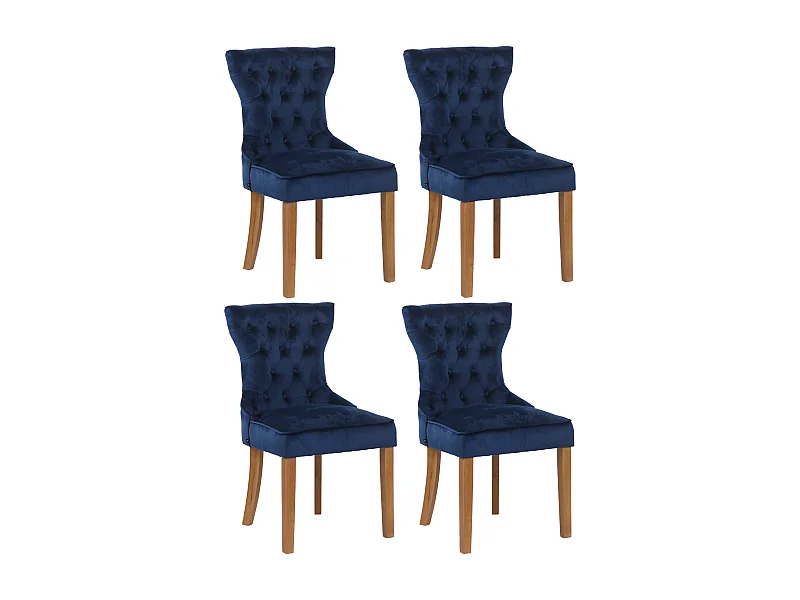Lot de 4  chaise salle à manger - Velours & Antique clair - Bleu - Franca