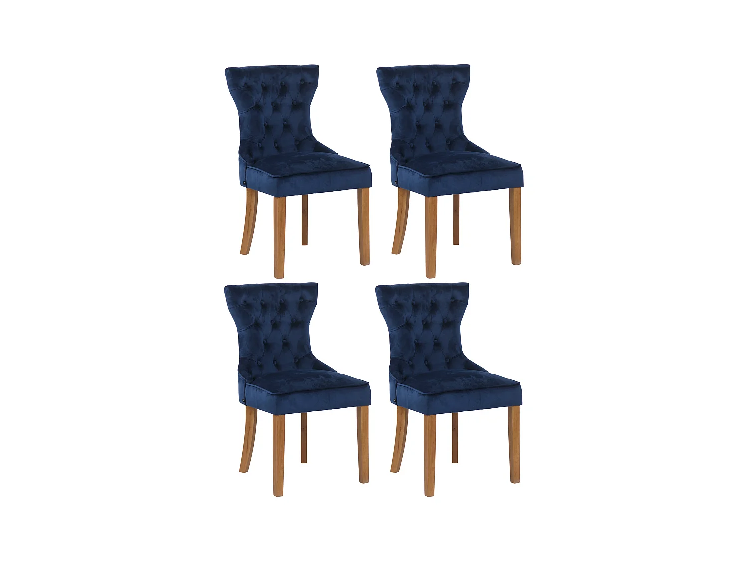 Lot de 4  chaise salle à manger - Velours & Antique clair - Bleu - Franca