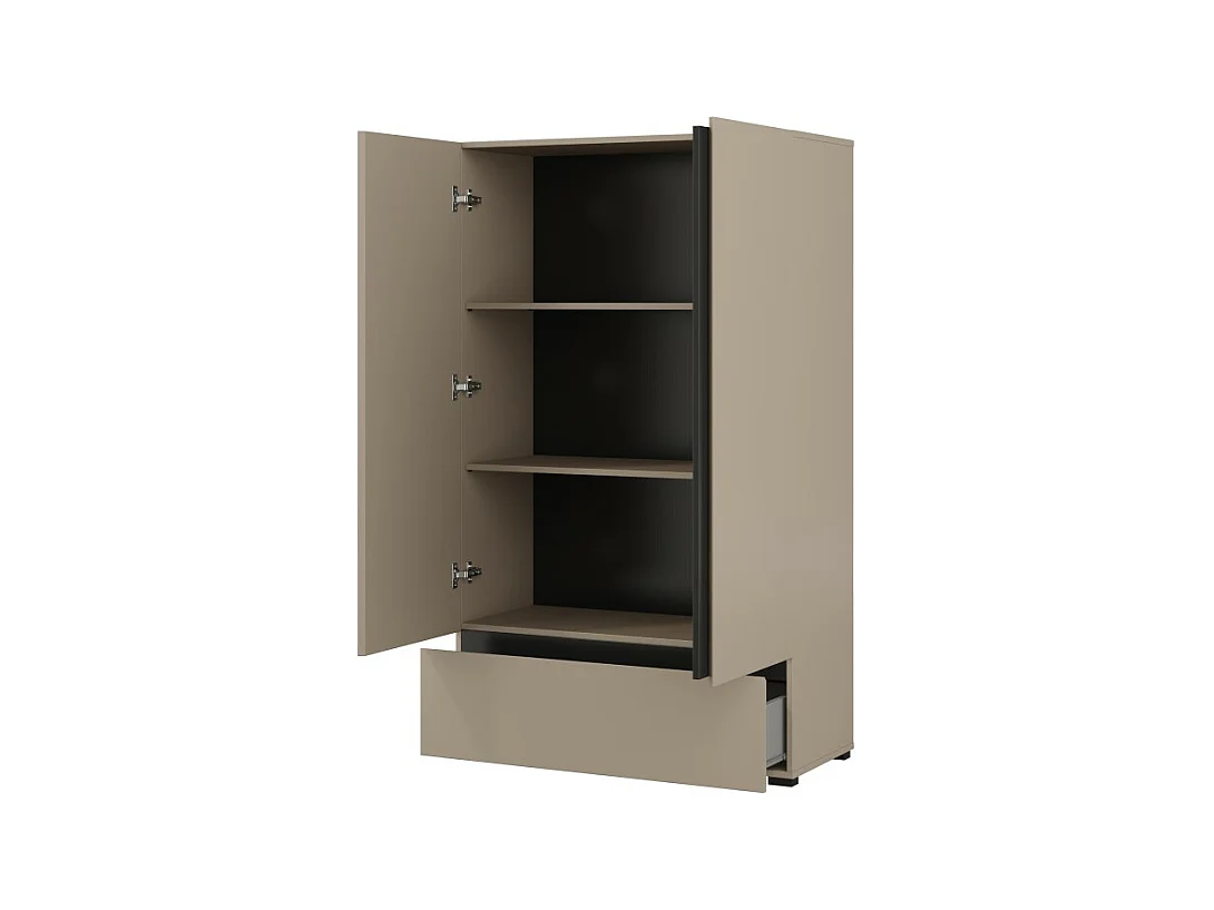 Armario de almacenamiento HAVANA beige y negro 2 puertas 1 cajón – Elegancia discreta y ahorro de espacio