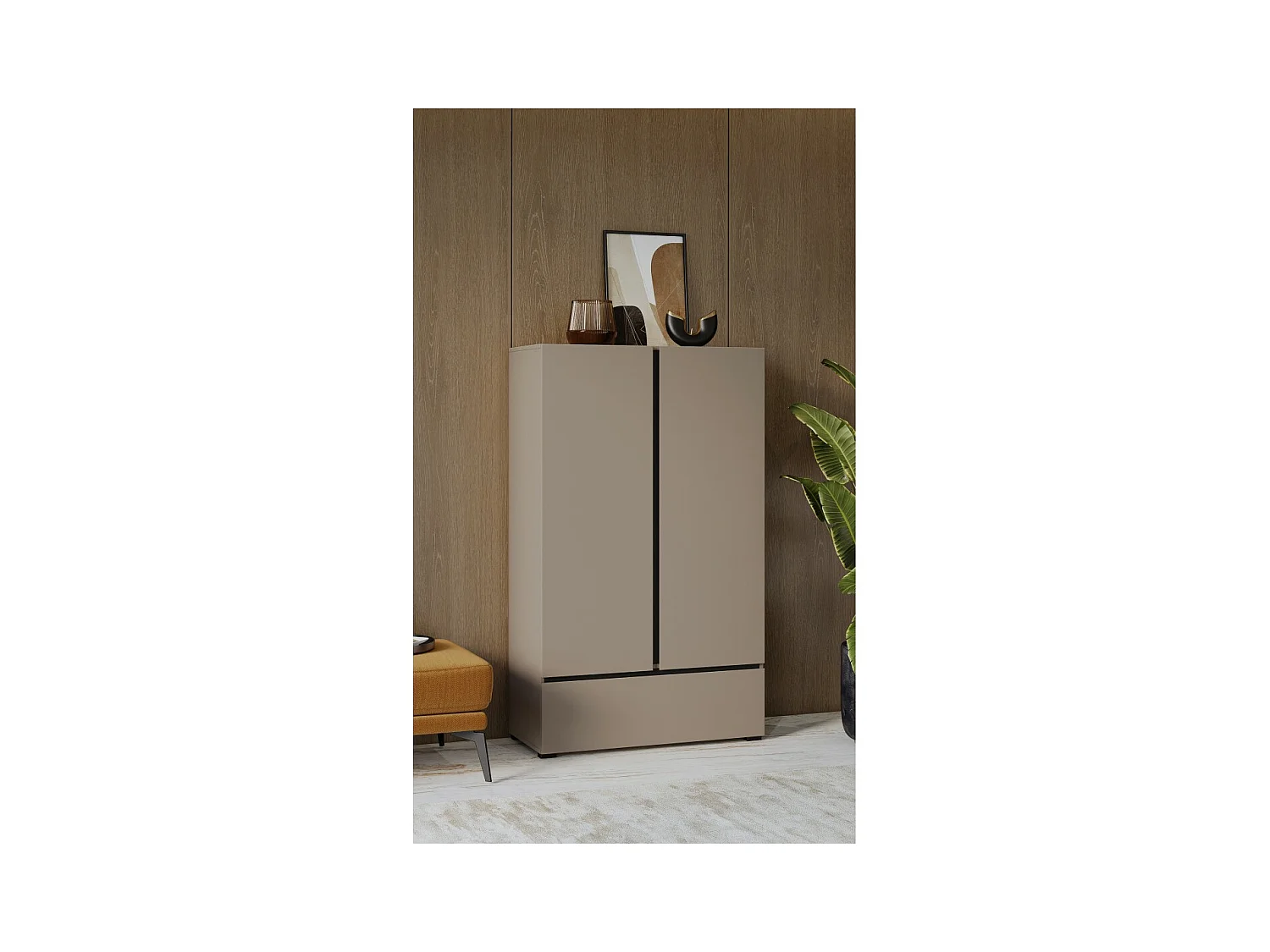 Armario de almacenamiento HAVANA beige y negro 2 puertas 1 cajón – Elegancia discreta y ahorro de espacio