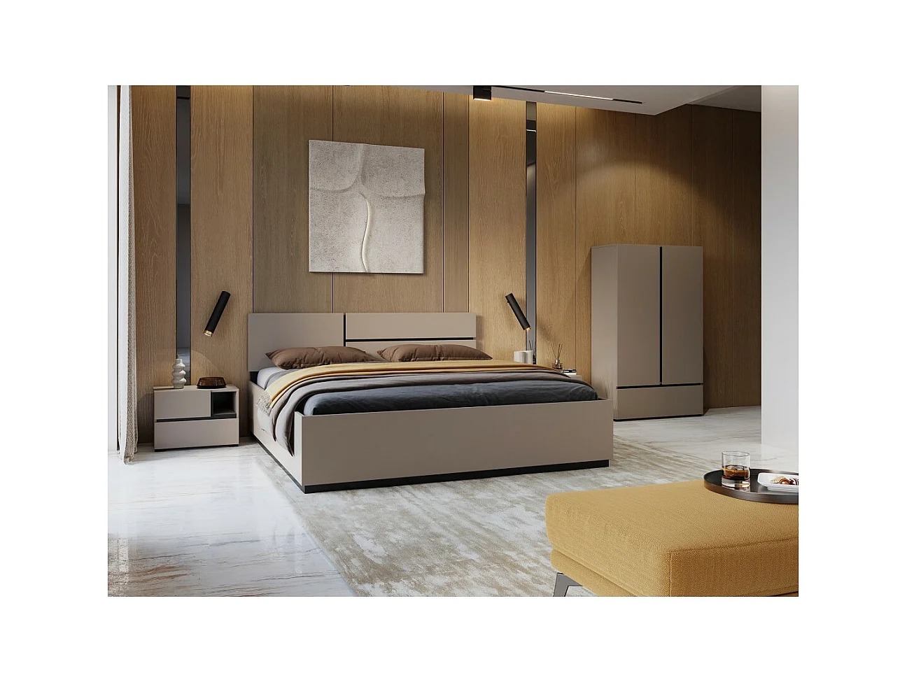 Armario de almacenamiento HAVANA beige y negro 2 puertas 1 cajón – Elegancia discreta y ahorro de espacio