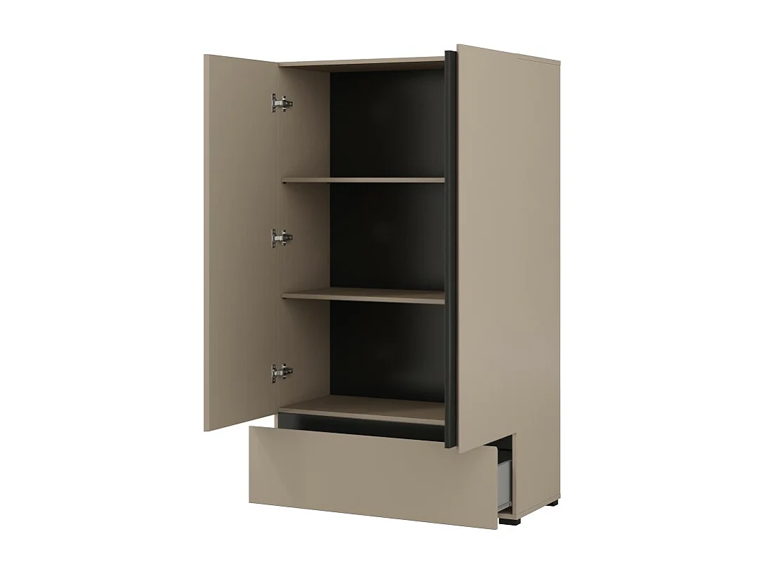 Armario de almacenamiento HAVANA beige y negro 2 puertas 1 cajón – Elegancia discreta y ahorro de espacio