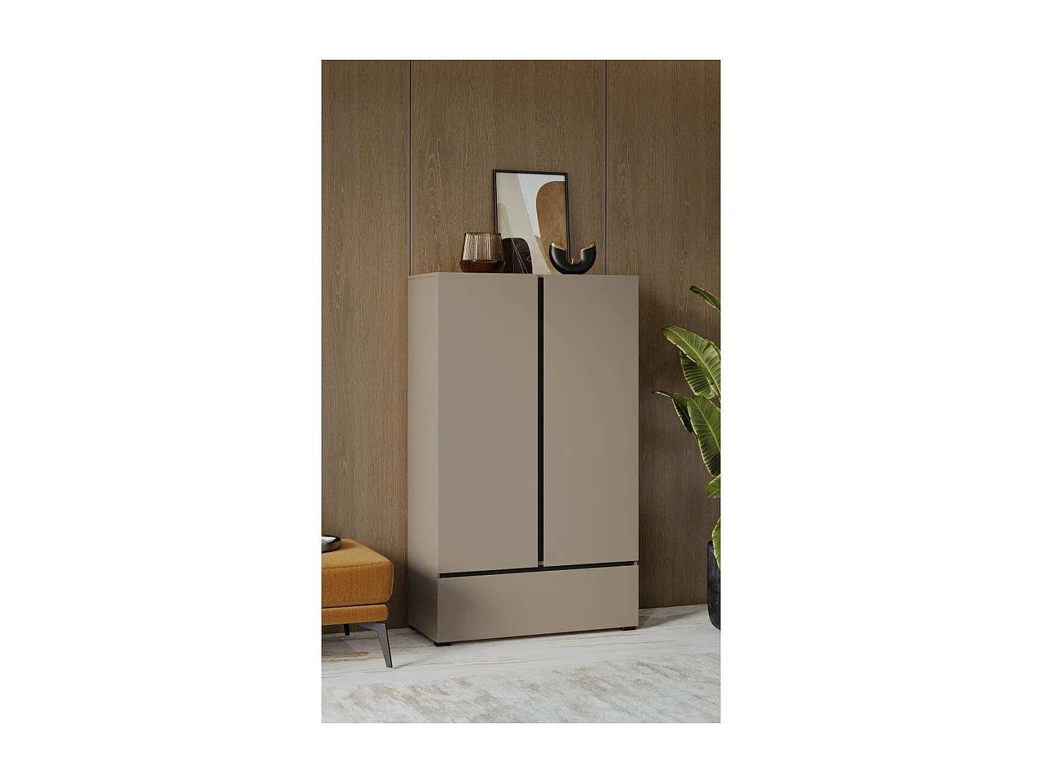 Armario de almacenamiento HAVANA beige y negro 2 puertas 1 cajón – Elegancia discreta y ahorro de espacio