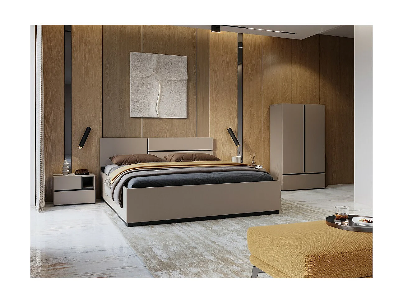 Armario de almacenamiento HAVANA beige y negro 2 puertas 1 cajón – Elegancia discreta y ahorro de espacio