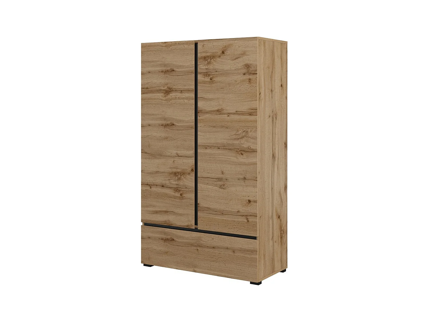 Armoire de rangement HAVANA chêne et noir 2 portes 1 tiroir – Meuble moderne et compact pour chambre