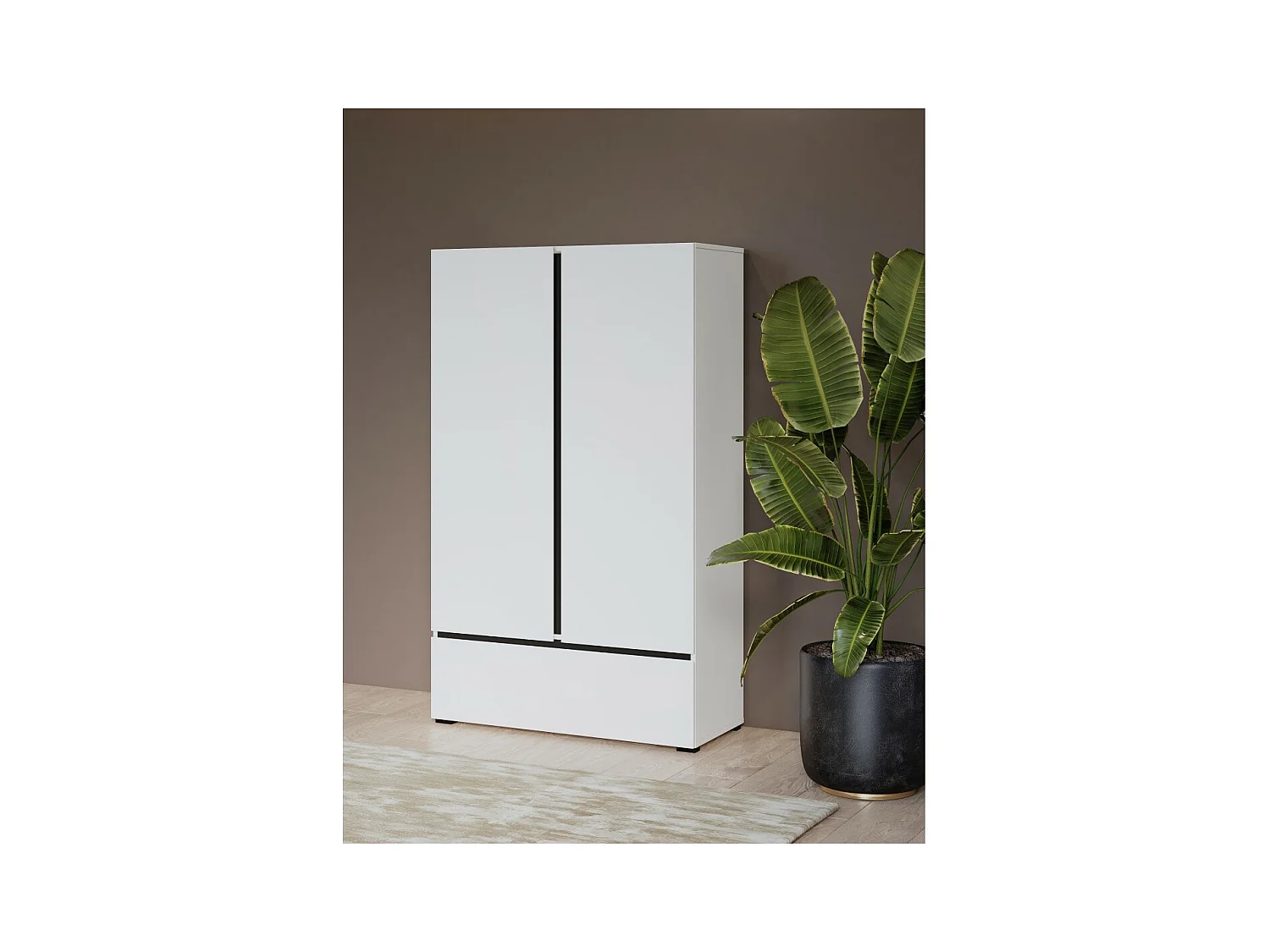 Armario de almacenamiento HAVANA blanco y negro 2 puertas 1 cajón - Diseño moderno y práctico