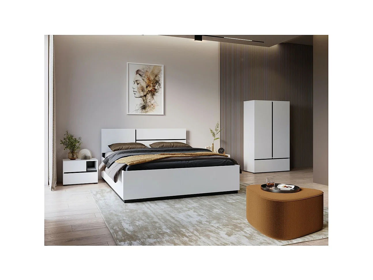 Armario de almacenamiento HAVANA blanco y negro 2 puertas 1 cajón - Diseño moderno y práctico