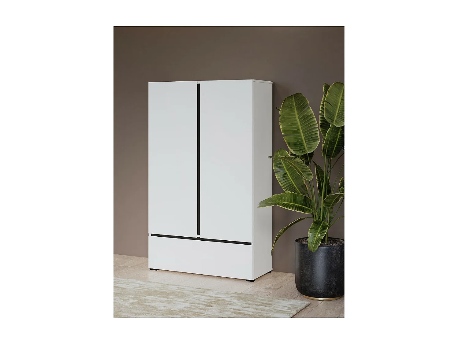 Armario de almacenamiento HAVANA blanco y negro 2 puertas 1 cajón - Diseño moderno y práctico