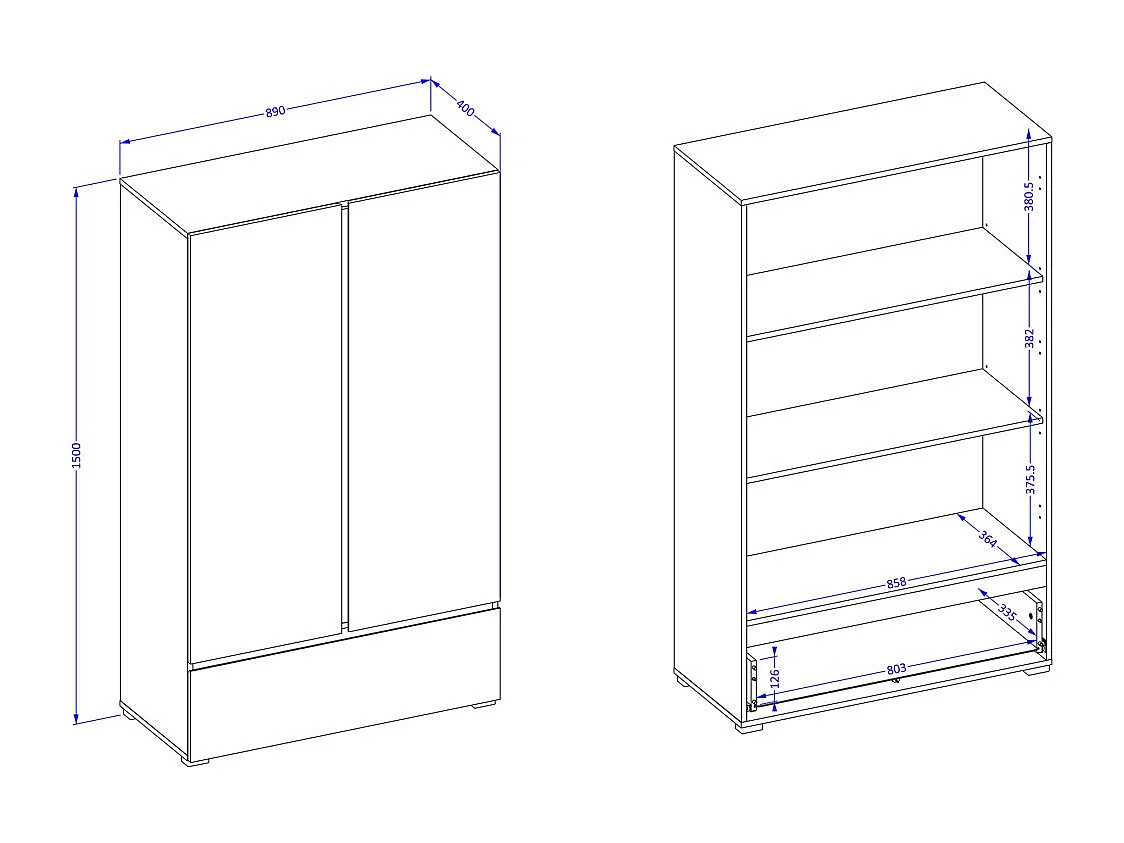 Armario de almacenamiento HAVANA blanco y negro 2 puertas 1 cajón - Diseño moderno y práctico