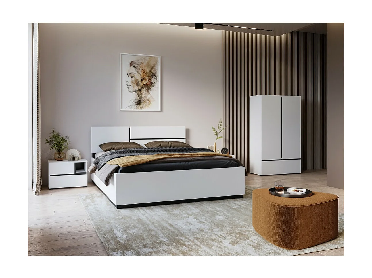 Armario de almacenamiento HAVANA blanco y negro 2 puertas 1 cajón - Diseño moderno y práctico