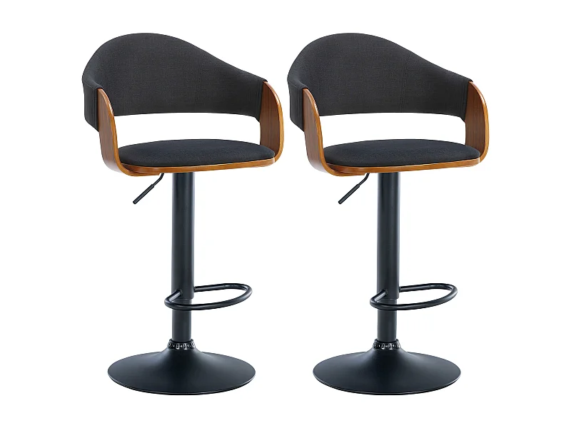Lot de 2  Tabouret de bar - Tissu - Noyer / Noir - Nilse