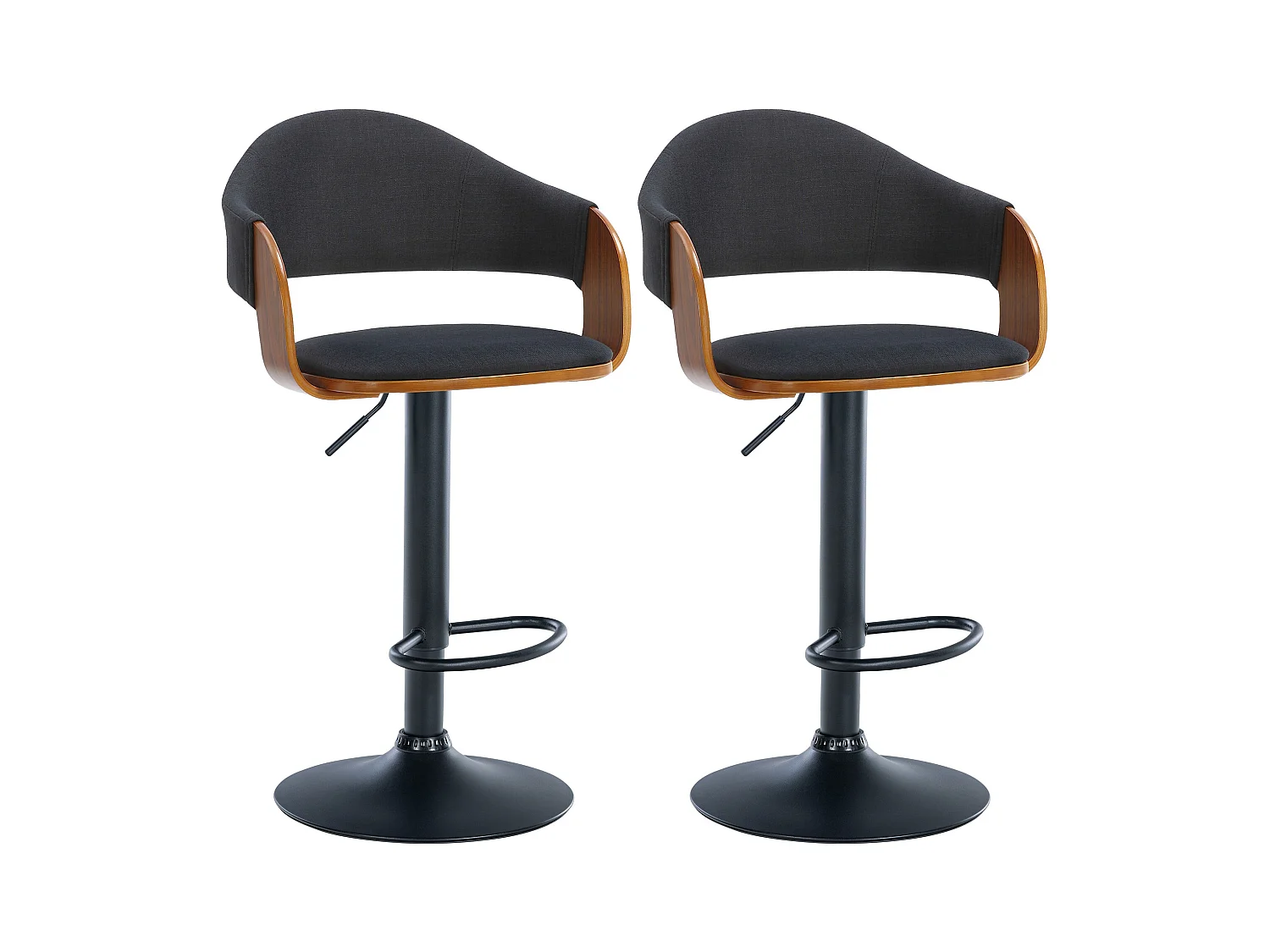 Lot de 2  Tabouret de bar - Tissu - Noyer / Noir - Nilse
