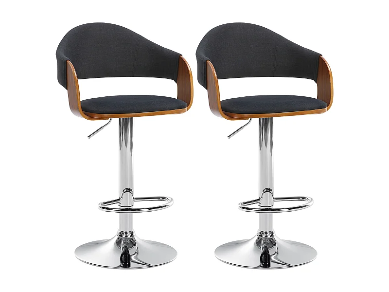 Lot de 2  Tabouret de bar - Tissu - Noyer / Noir - Nilse
