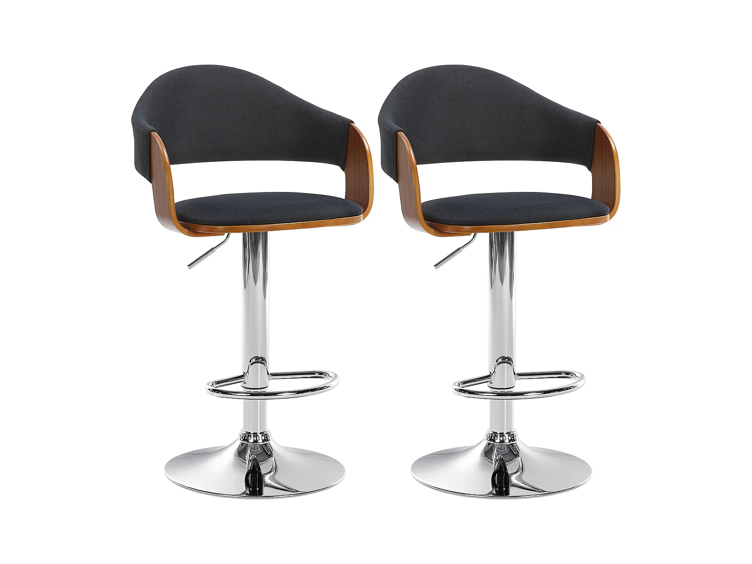 Lot de 2  Tabouret de bar - Tissu - Noyer / Noir - Nilse