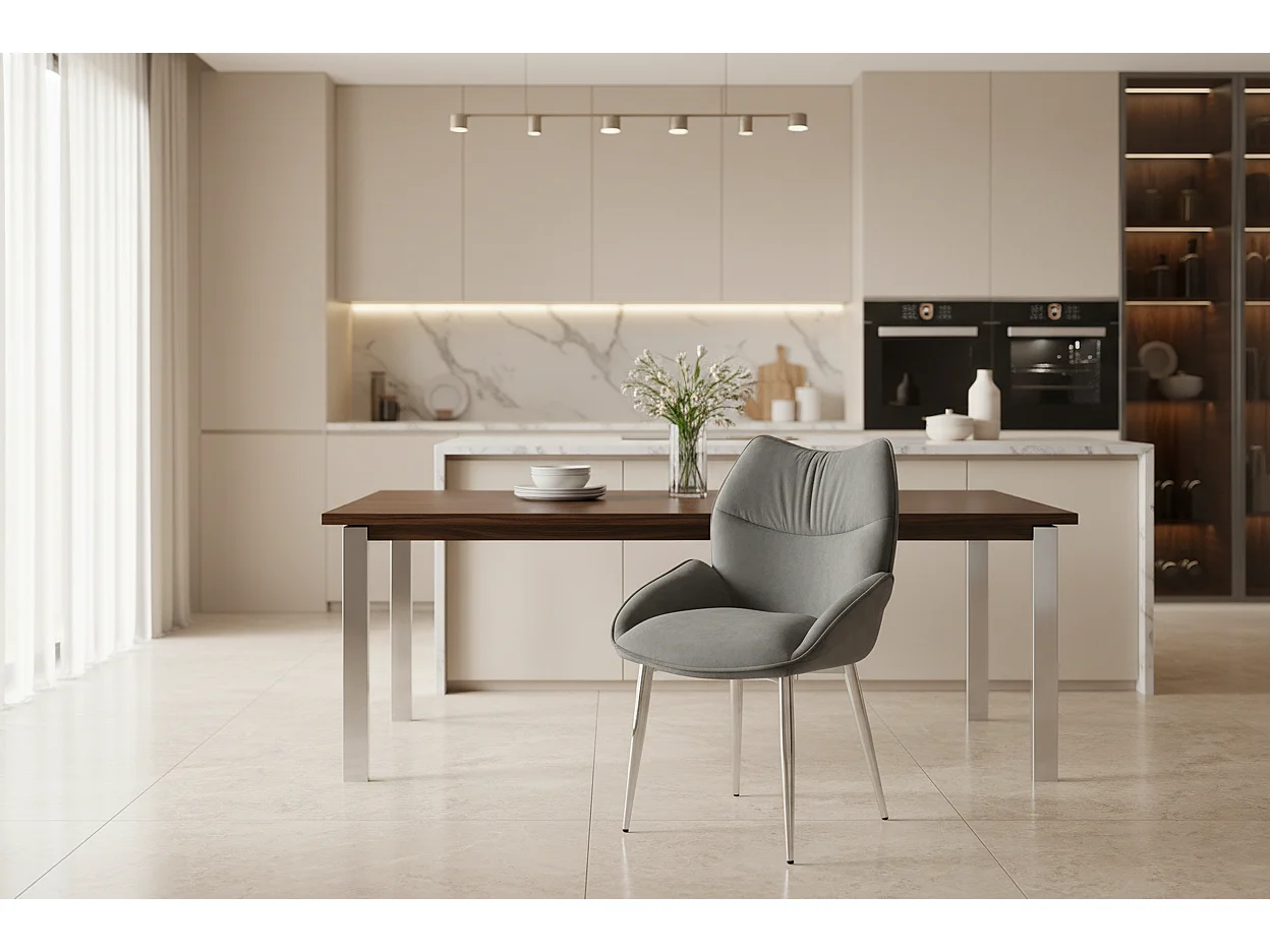 Lot de 2  Chaises en velours Anthracite LOHA pied métal Chrome