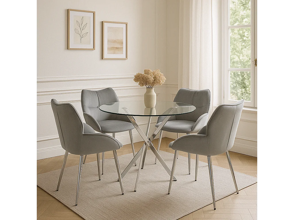 Lot de 2  Chaises en velours Anthracite LOHA pied métal Chrome