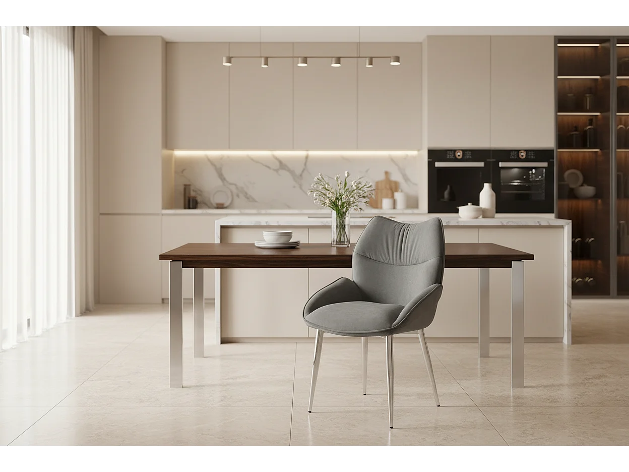 Lot de 2  Chaises en velours Anthracite LOHA pied métal Chrome