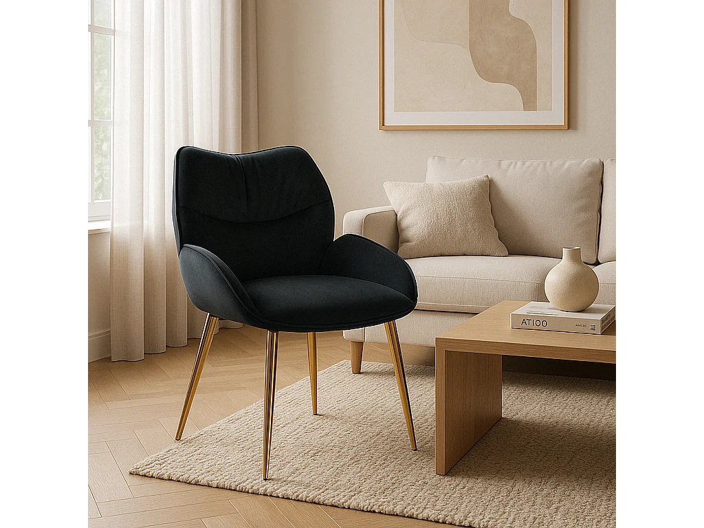 Lot de 2 chaises en velours Noir LOHA pied métal Gold