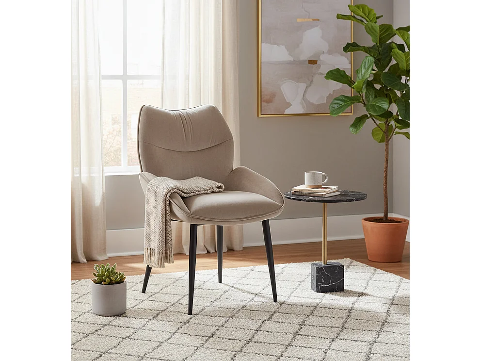 Lot de 2 chaises en velours Taupe LOHA pied métal noir