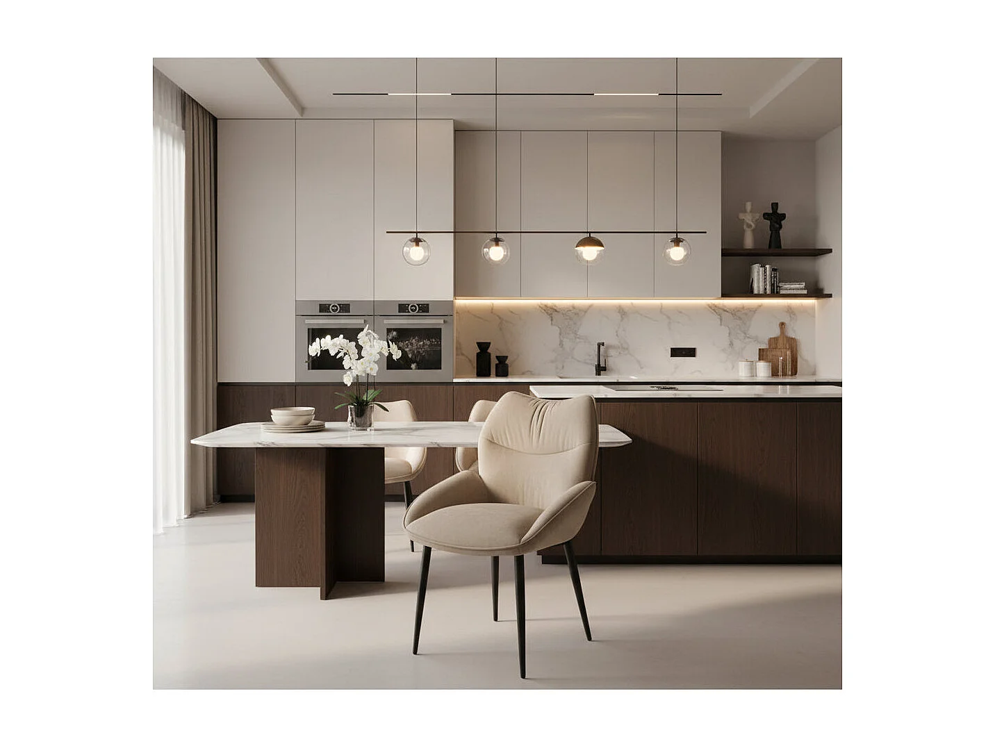 Lot de 2 chaises en velours Taupe LOHA pied métal noir