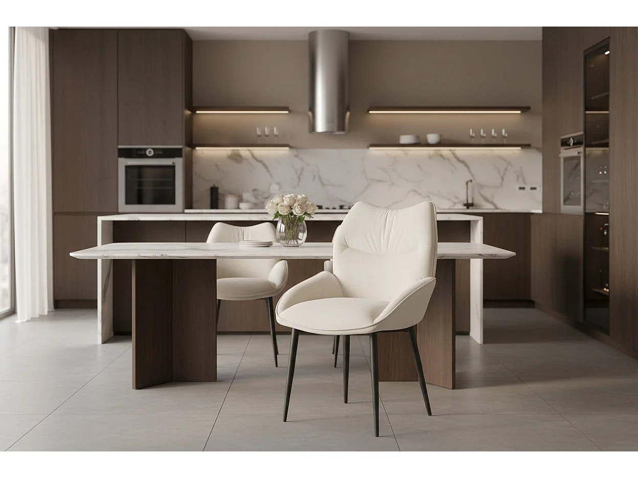 Lot de 2 chaises en velours Beige LOHA pied métal noir