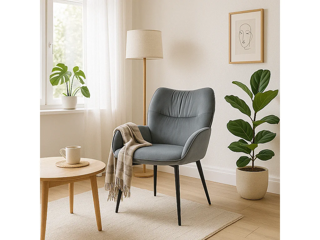 Lot de 2 chaises en velours Anthracite LOHA pied métal noir