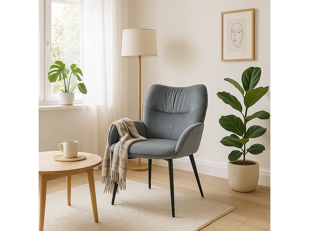 Lot de 2 chaises en velours Anthracite LOHA pied métal noir