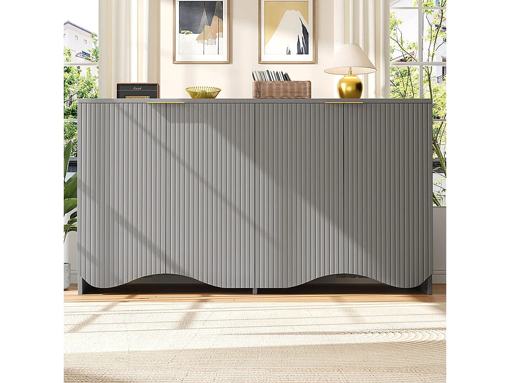 Buffet gris armoire de rangement design ondulé pieds pour salle à manger